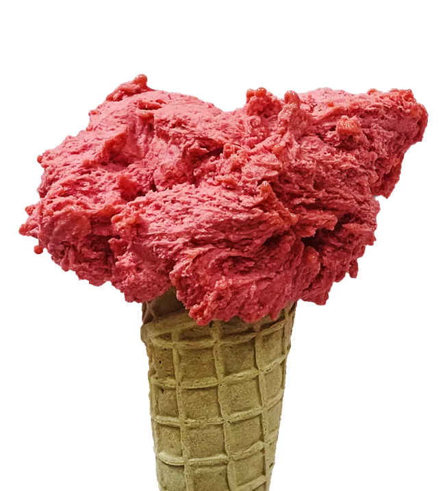 Lody malinowe w zielonym wafelku, lodziarnia śmietAnkowa Szczecin