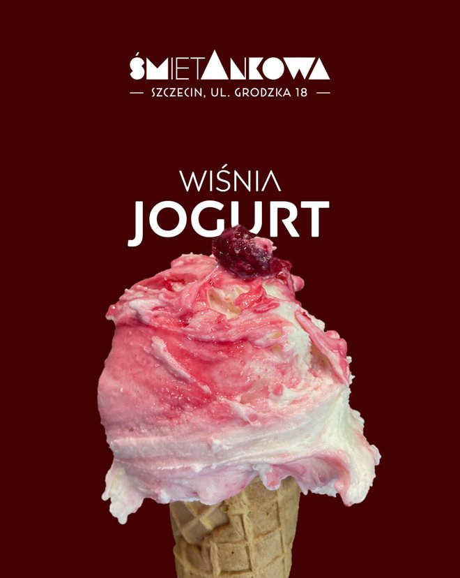 Lody jogurtowe z wiśnią, lodziarnia śmietAnkowa Szczecin