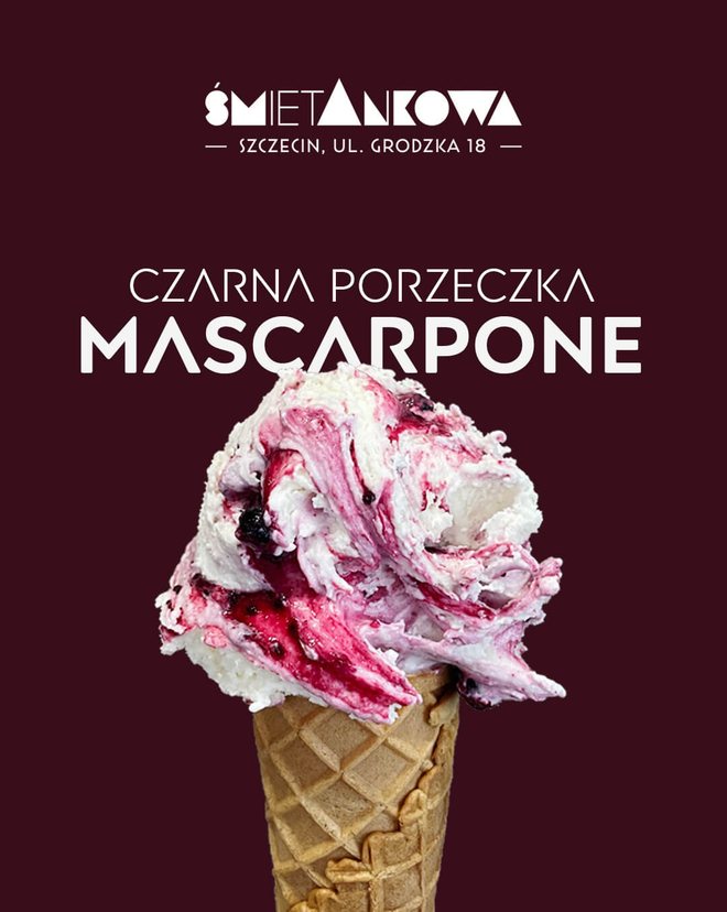 Lody mascarpone z czarną porzeczką, lodziarnia śmietAnkowa Szczecin