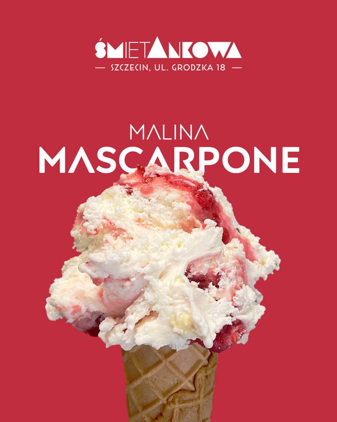 Lody mascarpone z maliną, lodziarnia śmietAnkowa Szczecin