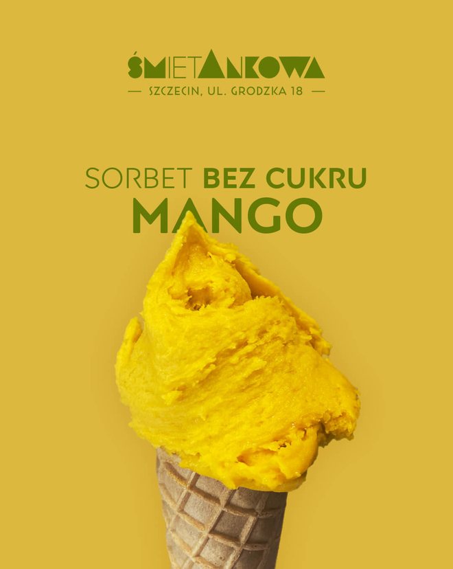 Sorbet mango bez cukru, lodziarnia śmietAnkowa Szczecin