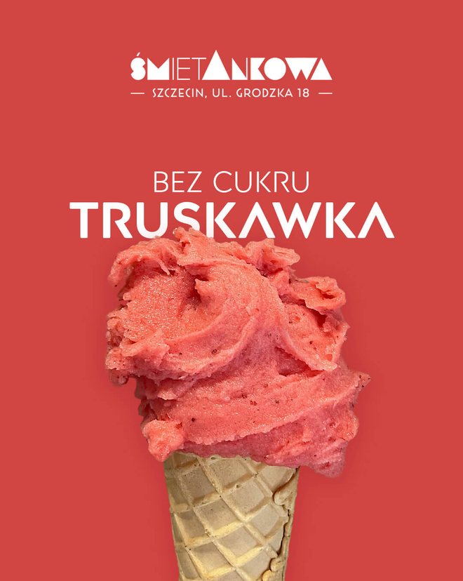 Lody truskawkowe bez cukru, lodziarnia śmietAnkowa Szczecin